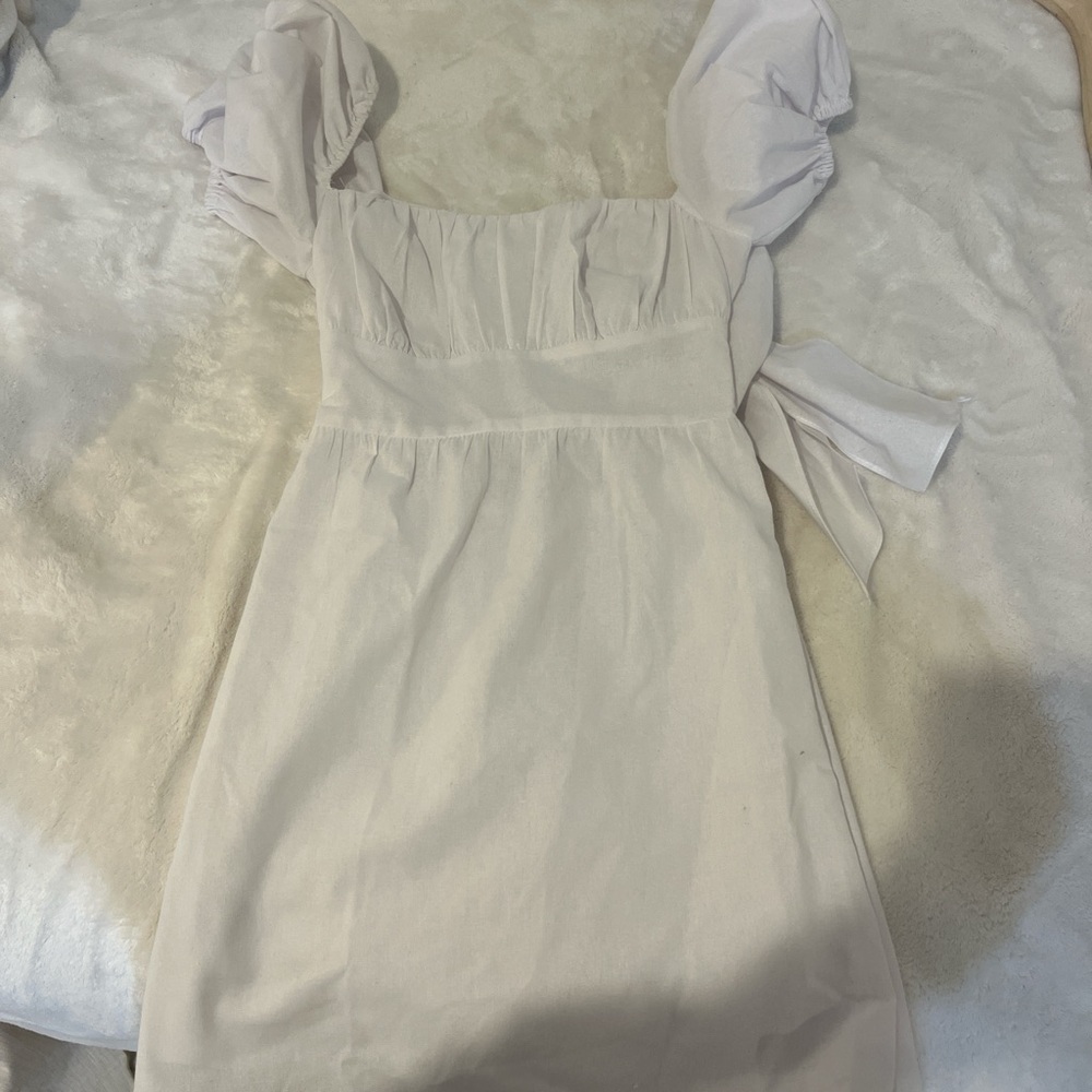Hello Molly Cream Ruched Puff Sleeve Mini Dress
